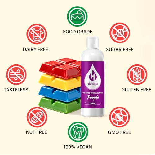 Image of Purple Oil Based Food Coloring for Chocolate - Herbeklab 100ml Professional Concentrated Oil Food Dye for Candy Melts, Chocolate, Cake Pops, Strawberries & Baking