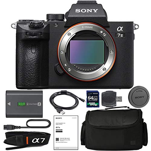 Find Bargain Sony Alpha a7 III Mirrorless Digital Camera (Body Only) with NP-FZ100 Battery, 64gb SDXC 1200x Card, Card Reader, Carrying case, Charger Bundle Kit – International Version