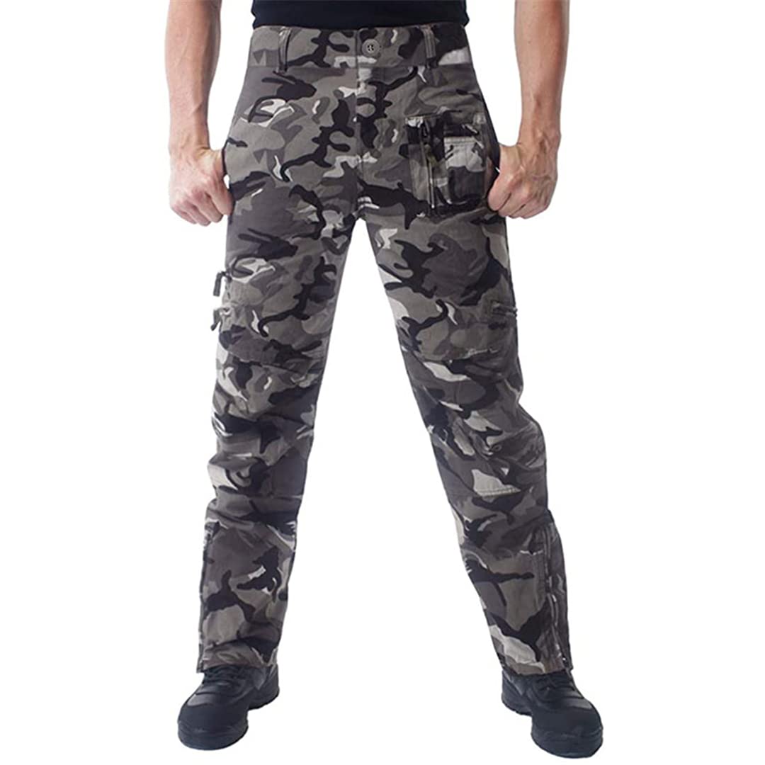 Pantalones cargo de los hombres Algodón Ripstop Multi-Bolsillo Trabajo Pantalones Estilo Militar Urban Straight Pantalones Negro 40