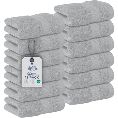 Image of DAN RIVER 12-Pack Premium 100% Cotton Highrise Face Towels for Bathroom - Reusable Face Wash Cloths for Showering 12x12 Inches - 550 GSM Super Soft & Absorbent Luxury WashCloths for Body, Spa & Gym