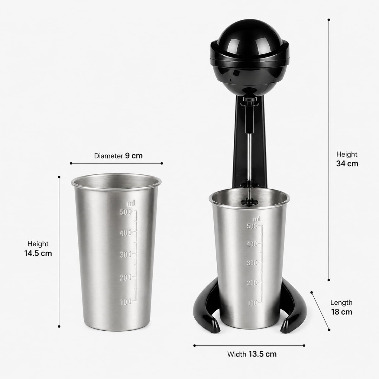 Retro Milkshake Maker kubek do mieszania ze stali nierdzewnej, 100 W, 500