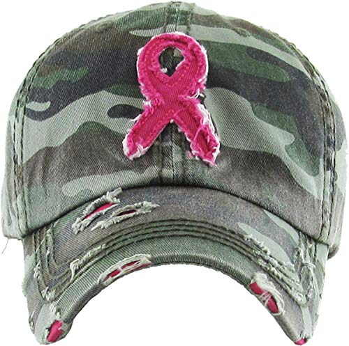 Image of Pink Ribbon Breast Cancer Awareness Fight Hope Vintage Baseball Cap Hat Women Cotton Adjustable