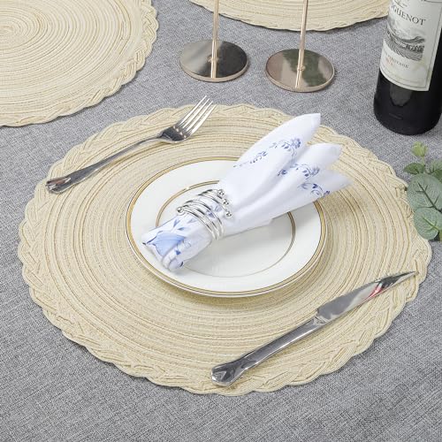 fanquare Round Set of 8 Placemats, Beige Modern Braided Place Mats, Heat Resistant Easy Clean Table Mats for Home Party Christmas 38cm - Image 2