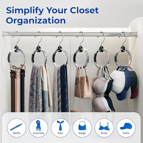 Image of 360 Swivel Belt Organizer Ring | Wardrobe Hanger for Belt, Tie, Cap | Zinc Alloy Construction | 360 Rotatable Design | Multi-Purpose for Belts, Ties, Caps, Scarves | Easy Install Wardrobe Hook