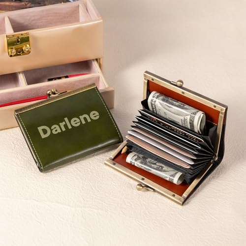 Personalized Leather Card Holder for Women - Custom Name Credit Card Wallet with Coin Pocket, Slim Purse Organizer for Cash & ID, Rustic Vintage Gift for Mom Birthday4