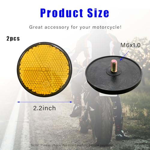 Image of Dickno 2 PCS M6 x 1.0 Motorcycle Reflectors, Plastic Screw Mount Reflective Warning Reflector, Universal Motorbike Rear Safety Reflectors for Motorcycle, Bicycle, Scooter (Round Orange)