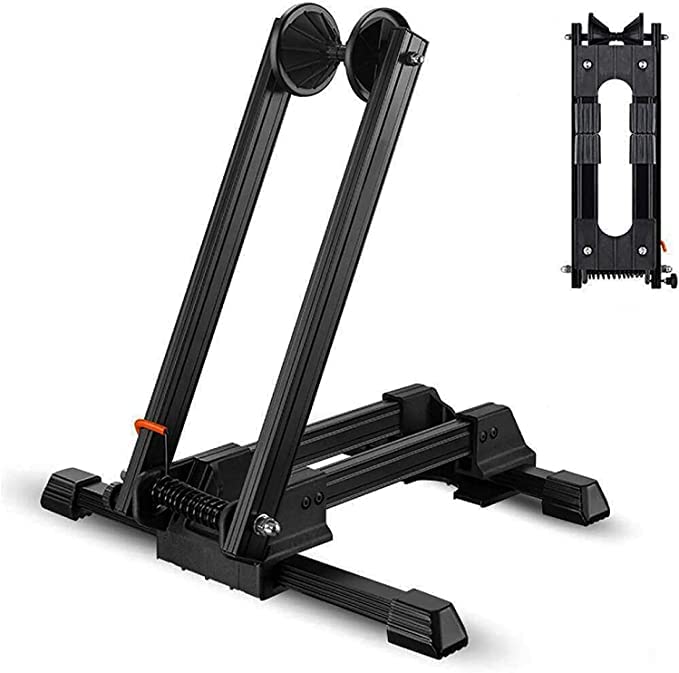Dreamons link Sports Foldable Alloy Bicycle Storage Stand Bike Floor Parking Rack Wheel Holder Fit 20"-29" Bikes Indoor Home Garage Using Silver