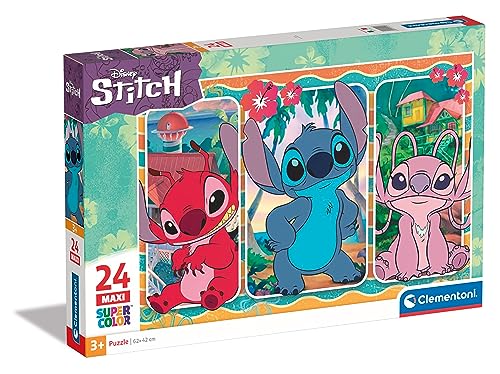 Clementoni- Disney Stitch Supercolor Stitch-24 Maxi Pezzi Bambini 3 Anni, Puzzle Cartoni Animati-Made in Italy, Colore Multilingua, 24029.6