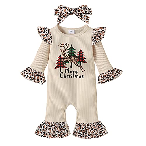 Fernvia Newborn Baby Girl Christmas Outfits Infant Christmas Romper Cute Ruffle Jumpsuit Bodysuit Kids One-Piece Clothes Fall