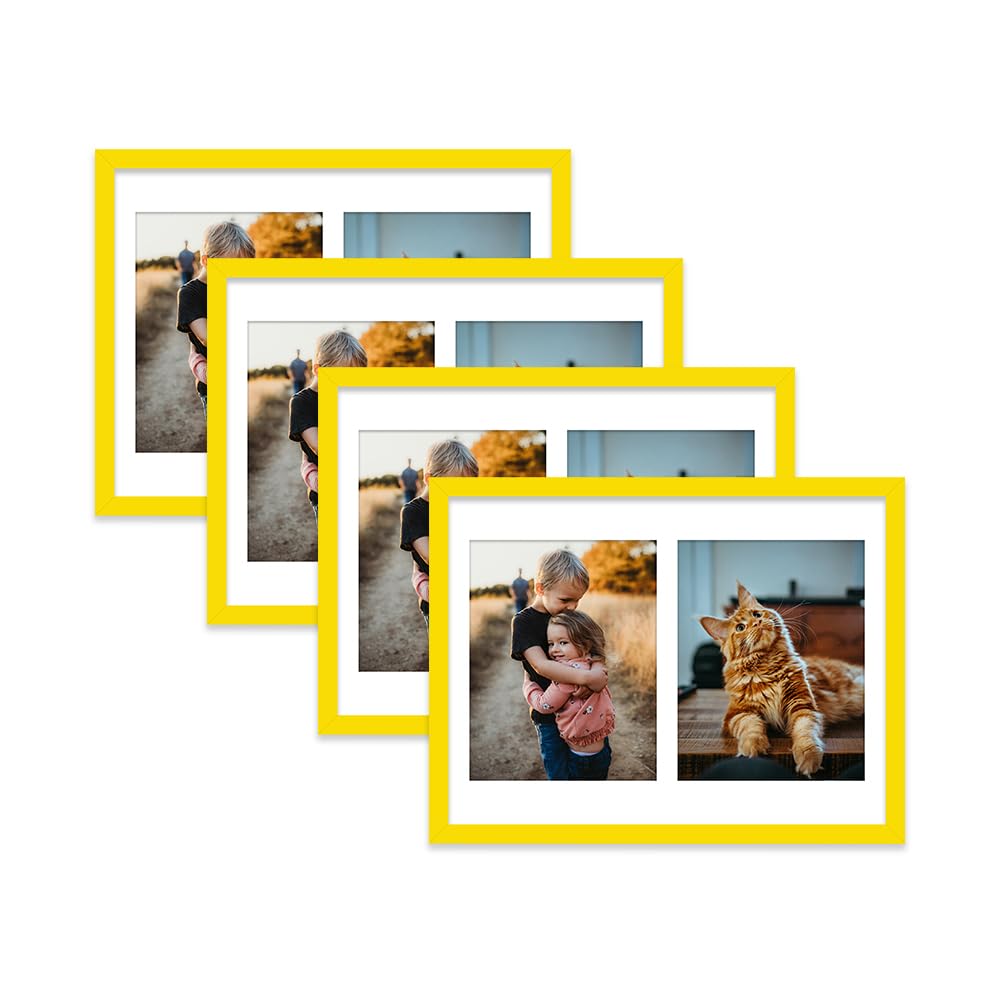 Yellow Multi Photo Frame - Holds 2 x 9x7 Pictures, Family Collage Picture Frame for Wall Display, 16x12 Frame size, Set of 4