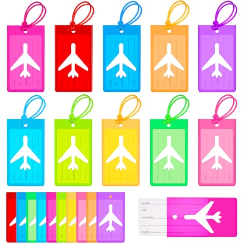 Sumind 50 Pcs Plastic Luggage Tags Assorted Name Identification Labels Flexible Suitcase Tags for Travel Baggage 10 Colors