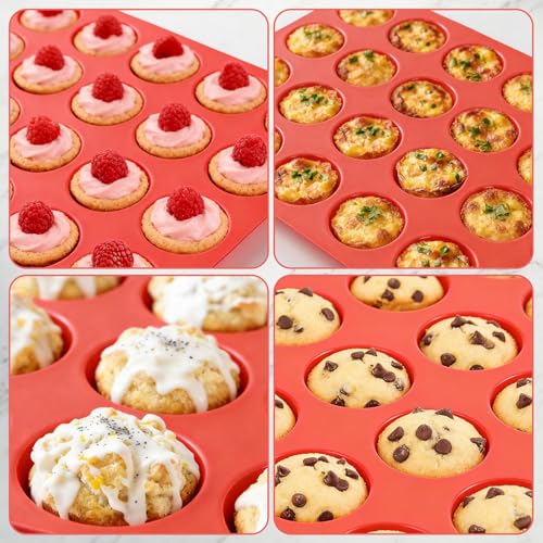 Image of CAKETIME Silicone Mini Muffin Pan, 24 Cups Mini Cupcake Pans Silicone Muffin Tin for Baking Nonstick 2 Pack