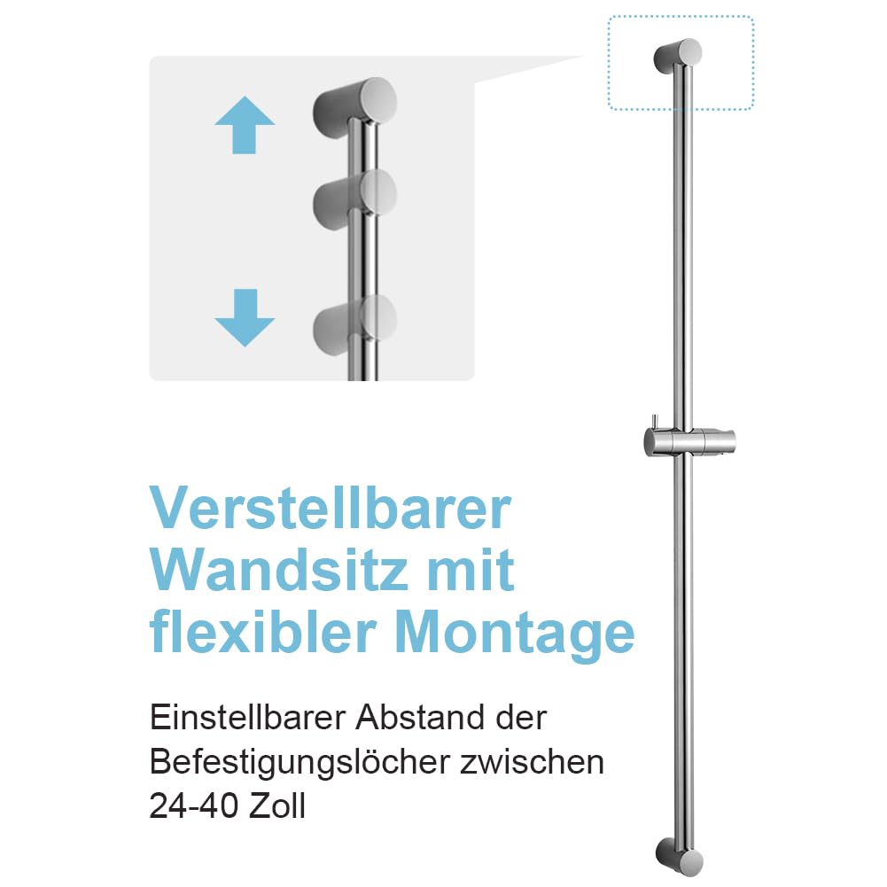 OFFO Duschstange Brausestange 100cm, wandmontierte Duschstange, verstellbarer Abstand 60 bis 100cm, mit Handbrausenhalterung, Ersatz für Dusche, Chrom