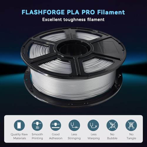 Image of FLASHFORGE 3D Printer Filament, PLA PRO Filament 1.75mm, 1KG Spool (2.2lbs), Dimensional Accuracy + /- 0.02mm for FDM 3D Printers, Better Tenacity & No Knotting (Silver)