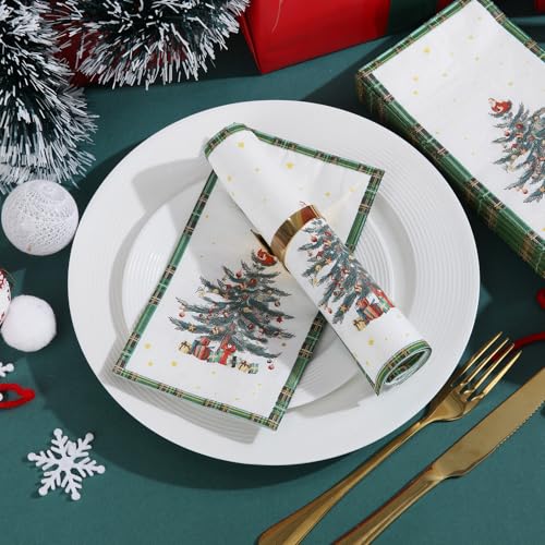 Tamone 100PCS 3-Ply Green Christmas Napkins - Christmas Tree Napkins Disposable - Premium Quality Green Dinner Napkins Soft and Absorbent – Image 6