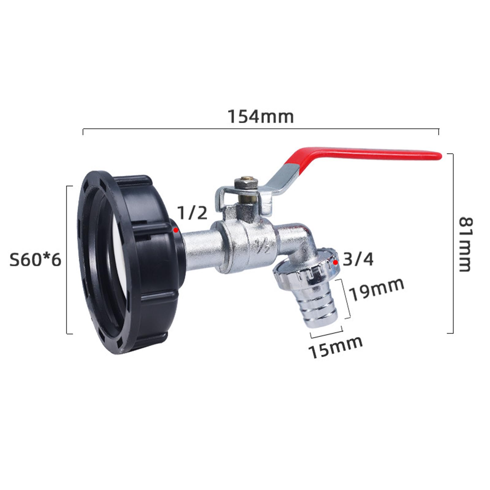 Abiyou IBC Container Accessori, Rubinetto per Cisterna 1000 Litri, IBC Adattatore Rubinetto Giardino, Rubinetto Cisterna 3/4 Pollici, Adattatore Rubinetto Cisterna, Adattatore IBC S60x6 per Serbatoio