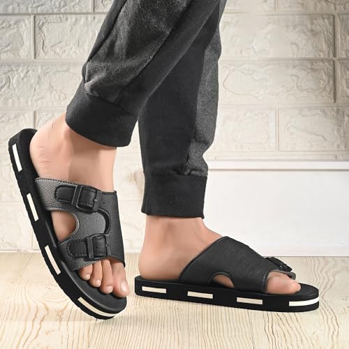 Image of DOCTOR HEALTH SUPER SOFT Men Comfortable Double Strap Slippers with Adjustable Buckles, Cushioned Footbed and Anti Slip Sole, Casual Everyday Wear Sliders for Indoor and Outdoor Use