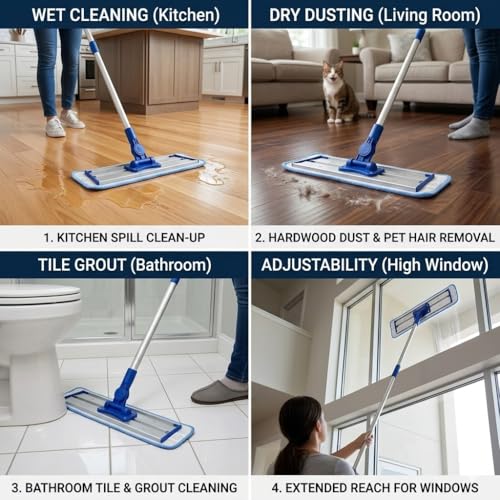 Image of Microfiber Dry Mop Refill 24 Inch with Check Duster Cloth Free - Reusable Heavy Duty Floor Dust Cleaning Pad (Blue)