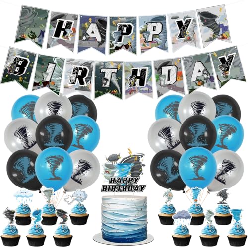 Tornado Party Decorations - Birthday Banner, Cake Topper, Balloons for Tornado Themed Party