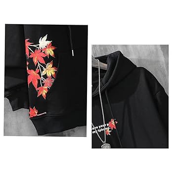 Amazon.co.jp: INEOUT メンズ 紅葉柄 和風 フード付きパーカー M