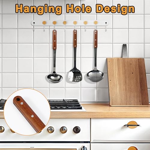 FJNATINH Stainless Steel Wok Spatula,Ladle,Skimmer Ladle Tool Set,Mirror Polished Cooking Utensils with Wooden Handle,Easy to Clean Wok Accessories,Black 3 PCS - Image 5