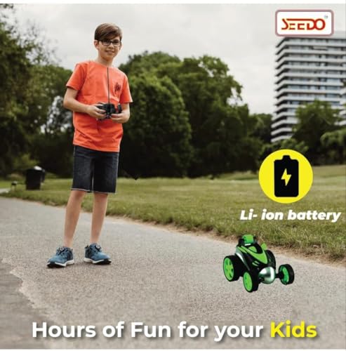 Image of Chettriyanshi Rechargeable RC Stunt Car for Kids | 360 Rotating Remote Control Toy Car with LED Lights & Music | USB Charging | Gift for Boys & Girls (Colour as per Stock Available)