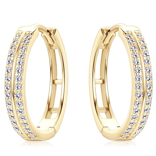 Double Row Moissanite Hoop Earrings, D Color VVS1 Clarity 925 Silver Huggie Prong Setting Hoop Earrings Gifts for Women or Men