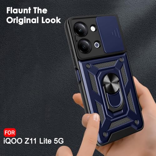 Image of TheGiftKart Tough Armor Bumper Back Cover Case for iQOO Z11 Lite 5G | Sliding Camera Cover, Kickstand & Ring Holder | 360 Degree Protection Back Cover Case for iQOO Z11 Lite 5G (PC & TPU, Blue)