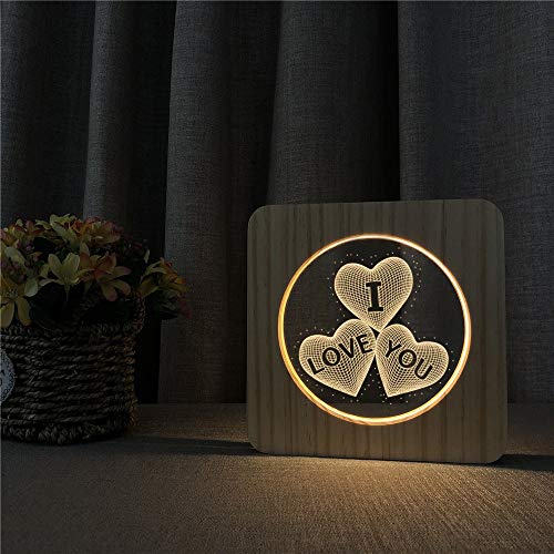 Preisvergleich Produktbild Ich Liebe Dich herzförmige hölzerne Acryl Nachtlicht Tischlampe Schaltersteuerung Gravur Lampe Kinderzimmer Geburtstagsgeschenk