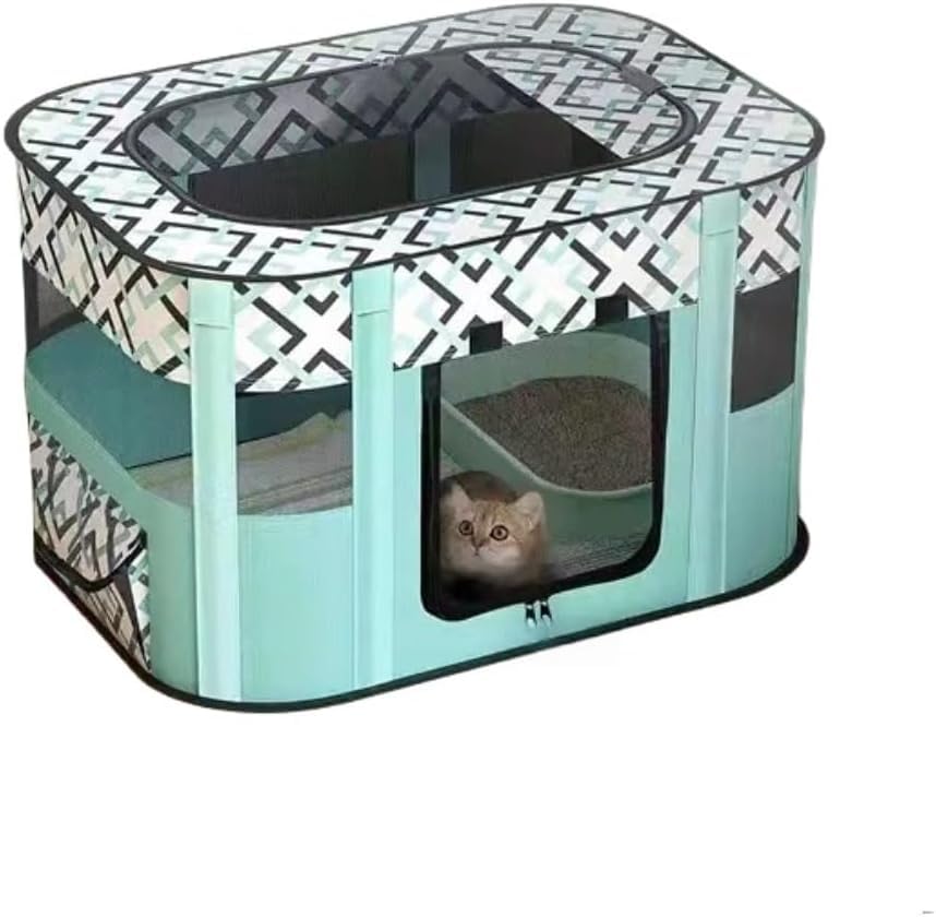 [RALUCIO] ペットサークル 猫 小型犬 折りたたみ ポータブルケージ キャリー 通気性 耐引っ掻き 収納バッグ付き お出かけ 防災 出産用 80x60x55cm (ブルー, M-80x60x55cm)