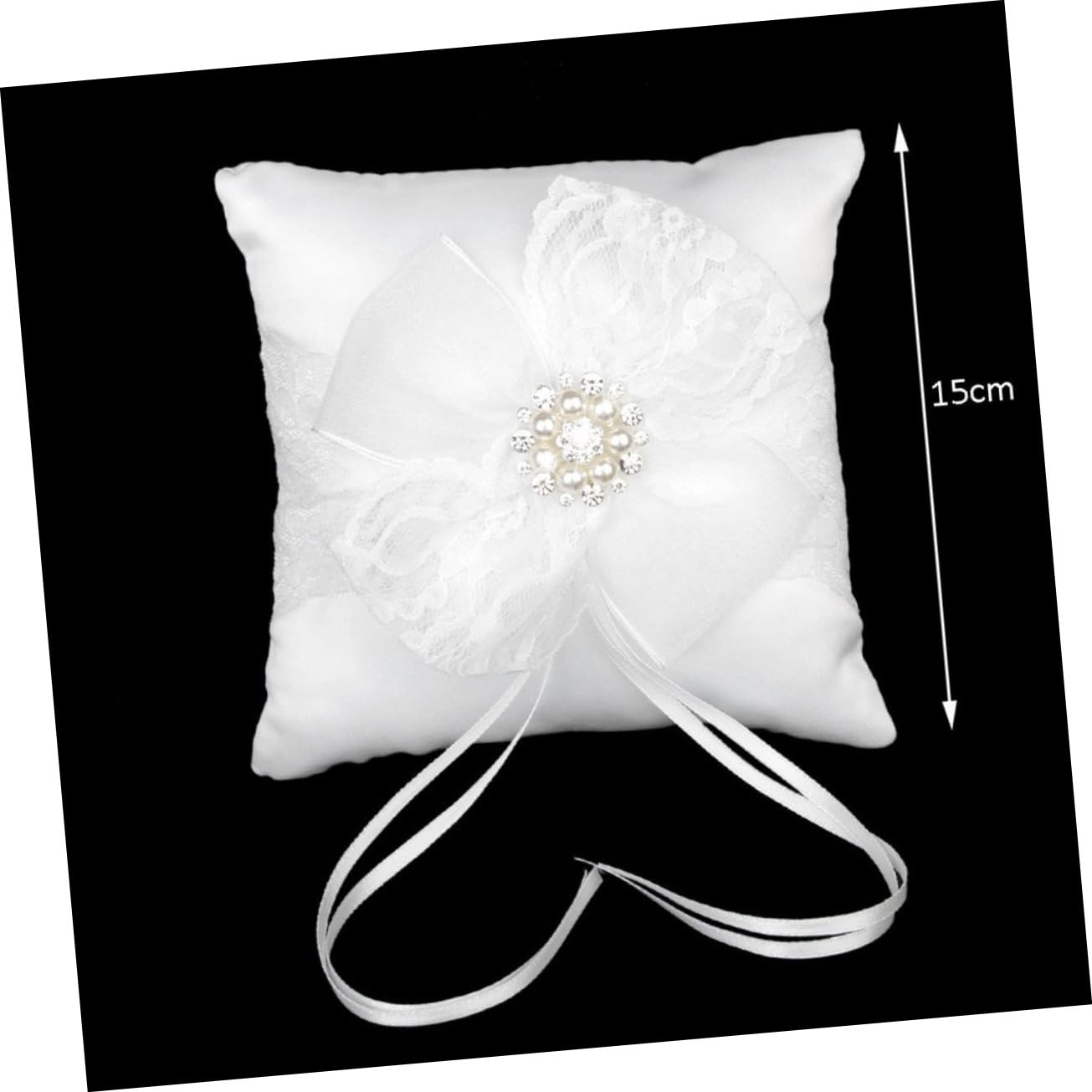 Cabilock 15x15cm Bridal Ring Pillow Wedding Ceremony Decor Satin Sparkling Ribbons Ring Bearer Pillow