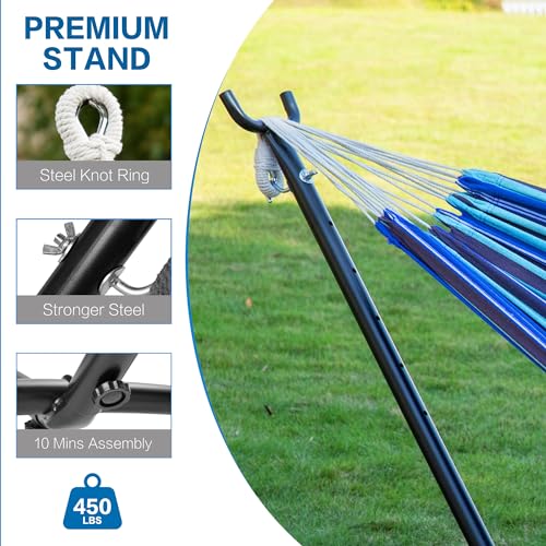 Image of PNAEUT Double Hammocks with Stand for Outside, Portable Space Saving Heavy-Duty Steel Stand for Indoor Outdoor Patio with Carrying Bag, 450 lbs Capacity (Blue Lagoon)