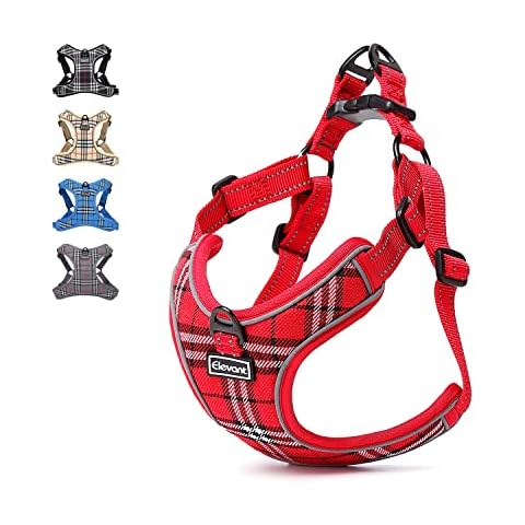 Elevant Dog Harness Adjustable, Step-in Reflective Breathable Harness, Soft Padded Lightweight Vest Harness with Front Clip Escape Proof Easy Control for Outdoor Walking Training (M, Red Plaid) Cover