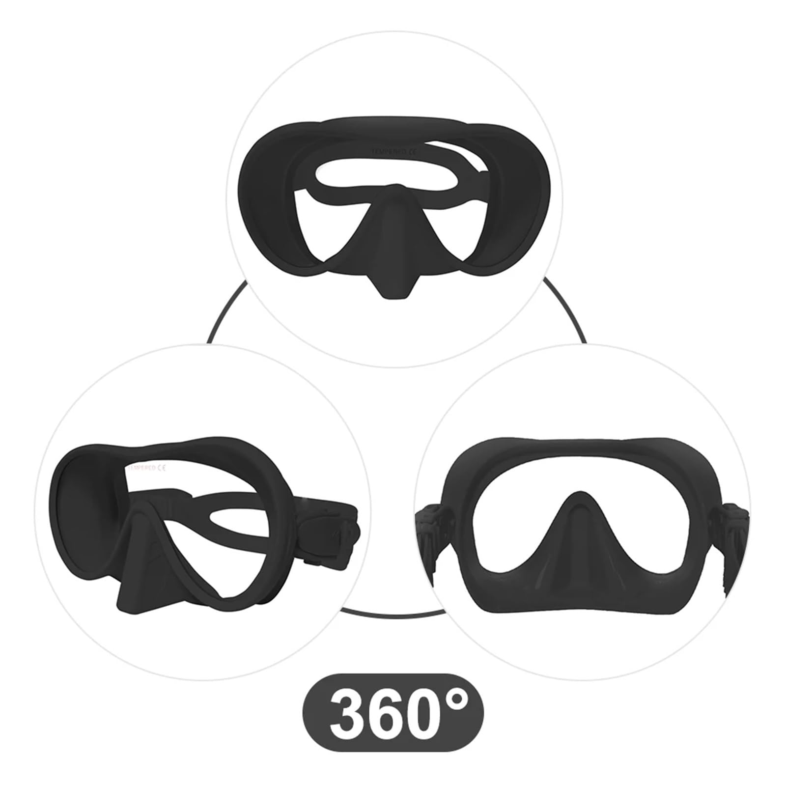 Buceo Espejo Facial antivaho para esnórquel de 180°, máscara de Buceo en Aguas Profundas, Gafas de Buceo con Tubo respiratorio máscaras de Buceo(Black)