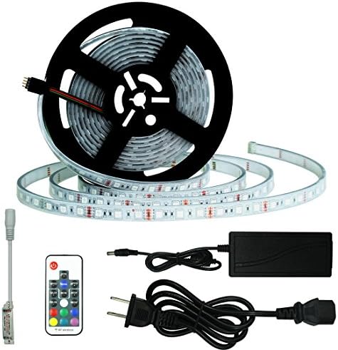 Achivy 16.4ft LED Light Strip Kit, 20 Colors, SMD5050 300 LEDs Waterproof Flexible RGB Light Strips with DC 12V Power Supply and 17Keys RF Wireless Remote (RGB Silicone Tube casing)