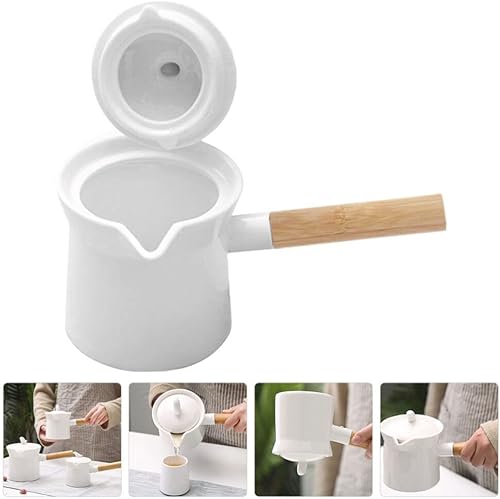 Miniatura 5 de BESTonZON Calentador de leche de cerámica de 11.8 fl oz, sartén de leche esmaltada, cacerola de leche antiadherente con tapa, taza de café de