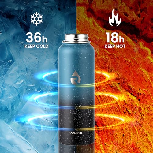 Image of RAYMYLO Insulated Water Bottle 40 oz, Triple Wall Vacuum Stainless Steel (Cold for 36Hrs, Hot for 18Hrs), Leak Proof & Non-BPA, Modern Water Flask Jug with Paracord Handle & Straw Spout Lids