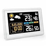Wetterstation funk mit Außensensor 2025 Versionen 5,9 Zoll VA-Display Kabellos DCF Funkuhr Wetter station mit Farbdisplay Empfangssignal Funkuhr Innen und Außentemperatur mit DC Netzteil