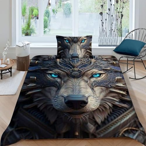 Housse de couette loup sauvage imprimé 3d microfibre 135x200 - 3