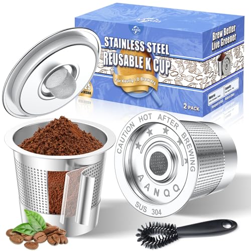 AANQQ Reusable K Cups for Keurig: Upgraded Dual-Layer Mesh Stainless Steel K Cup - Refillable Metal Coffee Pods Filter Fit Keurig 1.0 Coffee Maker - Richer Coffee/NO-Residue/Eco-Friendly (2-Pack)