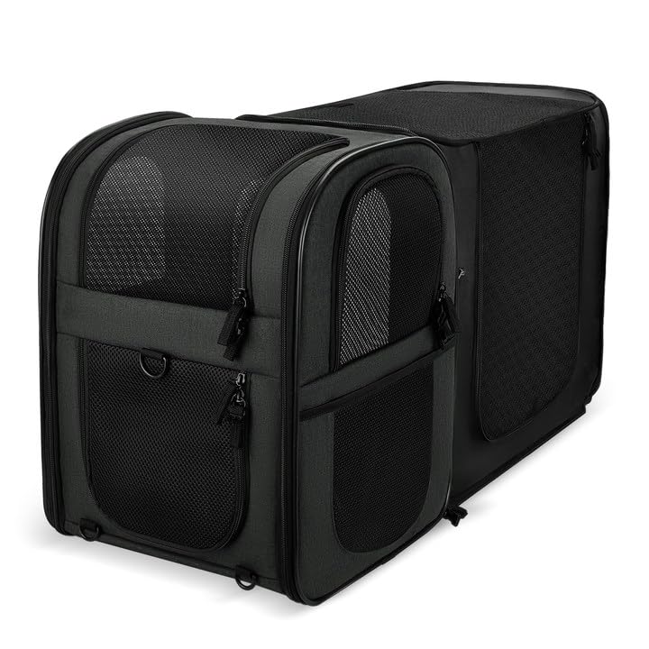 Image of Apollo Walker Pet Carrier Backpack for Large /Small Cats and Dogs, Puppies, Safety Features and Cushion Back Support for Travel, Hiking, Outdoor Use (Black-Expandable)