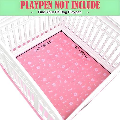 Image of Dog Playpen Bottom Pad Mat for 36 inch 4-Panel Playpens - Scratch & Chew-Resistant Puppy Pen Floor Mat with Hook & Loop Fasteners, Waterproof & Leakproof, Non-Slip (Pink) (Playpen Not Included)