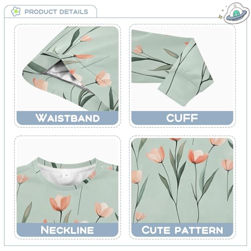 JUNZAN Sweet Tulips Sage Green Kids Girls Sweatshirts Hoodies Crewneck Boys Sweat Shirt Sports 4T3