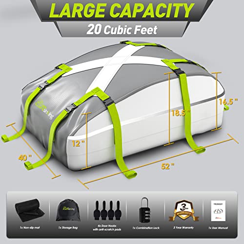 Car Rooftop Cargo Carrier Bag -【𝟭𝟬𝟬%】 Waterproof 2023 Upgraded 20 Cu Ft Anti-Rip/Scratch Car Roof Bag For All Vehicles With/Without Roof Rack, Includes Protective Mat, Luggage Lock, 4 Door Hooks #TOP4