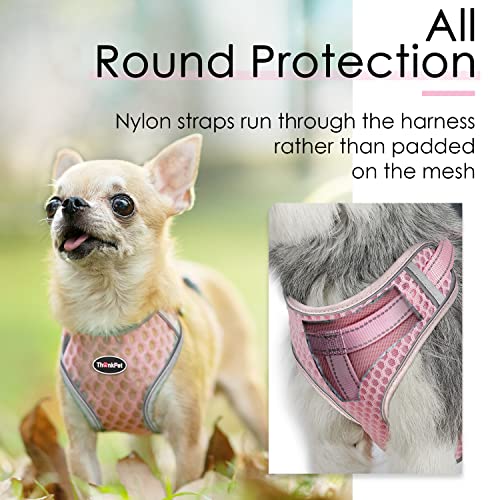 ThinkPet Reflective Breathable Soft Air Mesh No Pull Puppy Choke Free Over Head Vest Ventilation Harness Leash Set for Puppy Small Medium Dogs Pink M - Image 3
