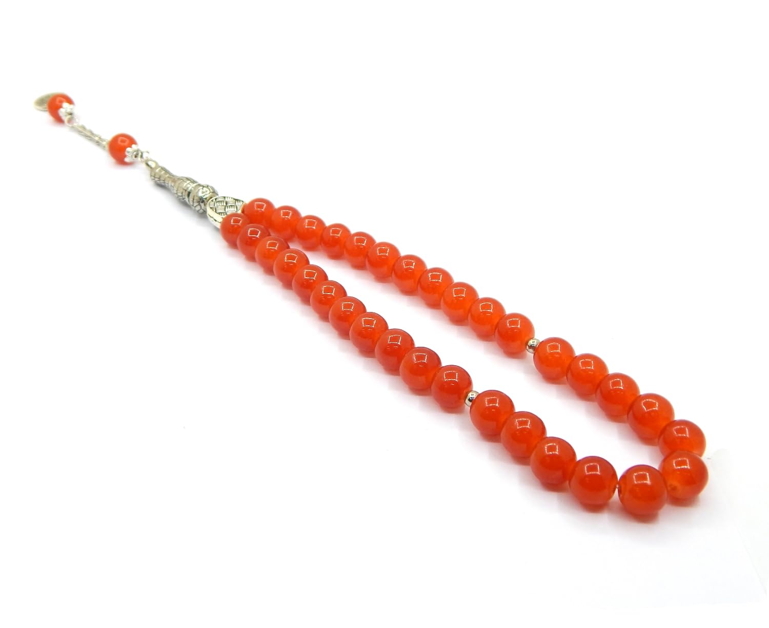 Perlin Prayer Beads Tesbih Tasbih Tespih Misbaha Subha 33, Round Shape Muslim Islamic Red Aventurine 10 mm Gemstone Rosary Prayer Beads Worship Accessories