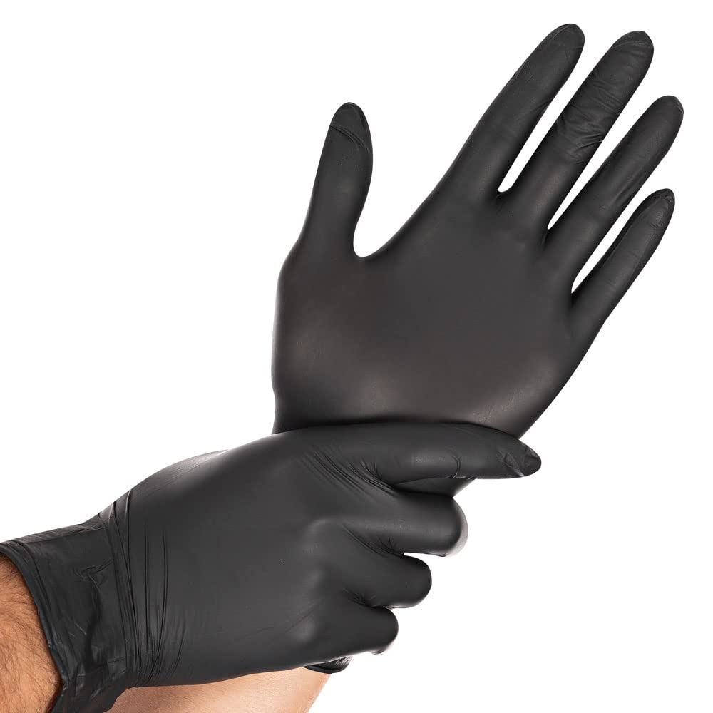 FRANZ MENSCH 1000 Stück, Nitrilhandschuhe, M, schwarz, Nitril, puderfrei | Safe Light, 24 cm, Karton, latexfrei, Einweghandschuhe, Einmalhandschuhe, disposable gloves, Hygiene, Pflege, Reinigung