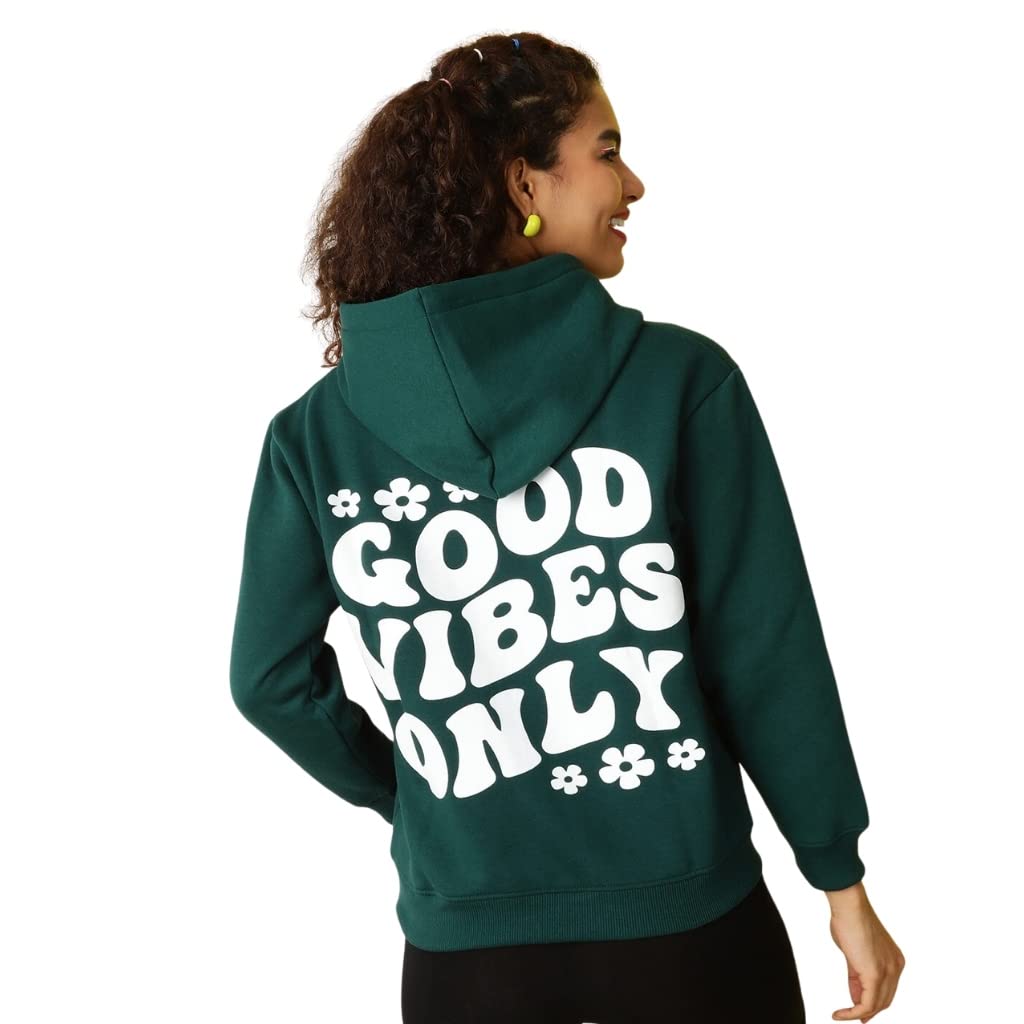 freehand by The Indian Garage Co Women Regular Fit Placement Print Overhead Hooded Sweatshirt-picture-53
