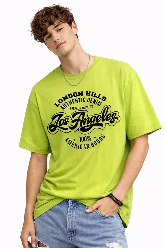 London Hills Printed Cotton Blend Half Sleeve Oversized Men Round Neck Tshirts | T Shirt for Man | Tshirt | Shirts Men | Tshirt for Man | T-Shirt | Mult-Colored