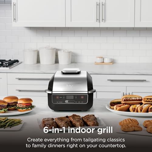 Image of Ninja EG201 Foodi 6-in-1 Indoor Grill with Air Fry, Roast, Bake, Broil, & Dehydrate, 2nd Generation, Dishwasher Safe, Black /Silver